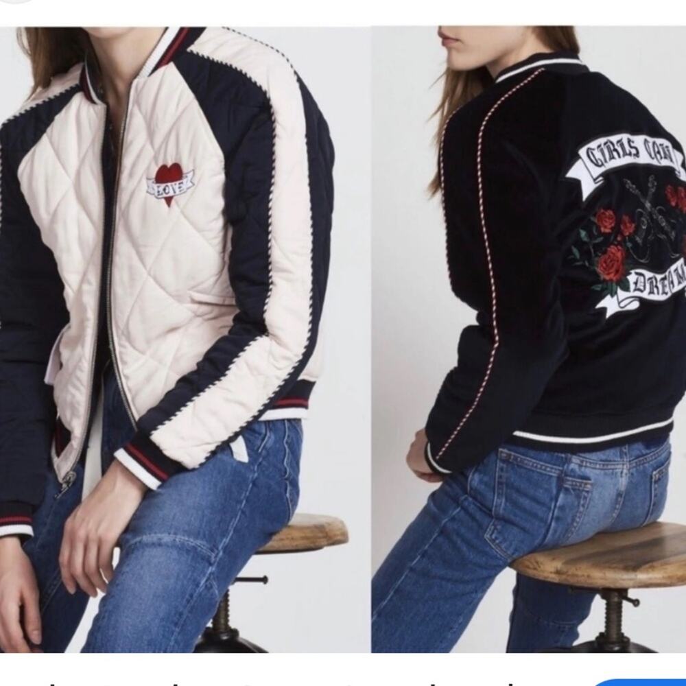 Sandro Paris Phedre Velvet Reversible Bomber Jacket Size 1